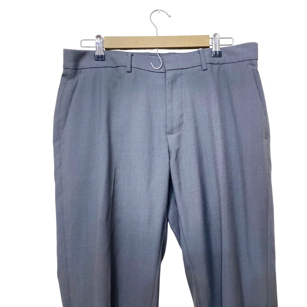 Mens Charcoal Gray Flat Front Haggar Dress Pants Recycled Blend Trousers 34x30